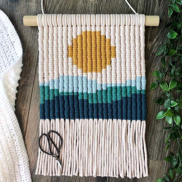 Macrame Tapestry Pattern, Fiber Art Tutorial, Beginner Craft Project, Ocean Scene Decor, How To Macrame, Macrame Instructions, Easy DIY Art