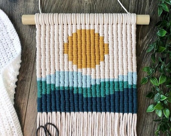 Macrame Tapestry Pattern, Fiber Art Tutorial, Beginner Craft Project, Ocean Scene Decor, How To Macrame, Macrame Instructions, Easy DIY Art