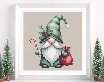 Father Christmas Gnome Cross Stitch Pattern: Holiday Needlepoint (PDF Pattern)