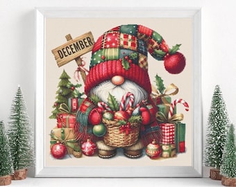 Christmas Gnome Cross Stitch Pattern: Holiday Needlepoint (Digital Download)
