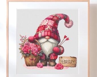 Valentine's Day Gnome Cross Stitch Pattern: Cupid February Design (PDF Pattern)