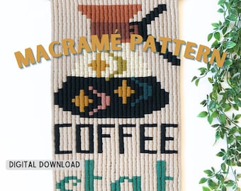 Large Macrame Wall Hanging, Macrame Tapestry Pattern, Modern Macrame Art, Coffee Wall Art, How To Macrame, Kitchen Wall Hanging, Pixel Craft