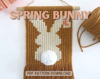 Bunny Craft Pattern, Macrame Wall Hanging, Easter Bunny Project, Macrame Pattern PDF, Fiber Art Tutorial, Tapestry Tutorial, How To Macrame