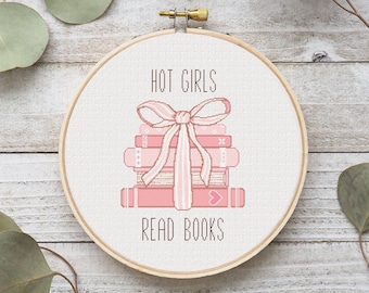 Coquette Book Stack Cross Stitch Pattern: Hot Girls Read (PDF)