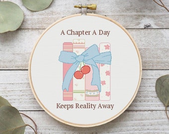Book Lover Cross Stitch Pattern Handmade Teacher Gift Cross Stitch Patterns Full Coverage Stack Of Books Pattern Coquette Cross Stitch PDF
