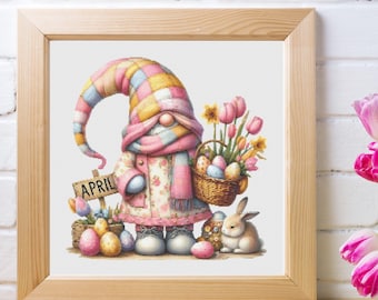 Easter Gnome Cross Stitch Pattern: April Spring Design (PDF)