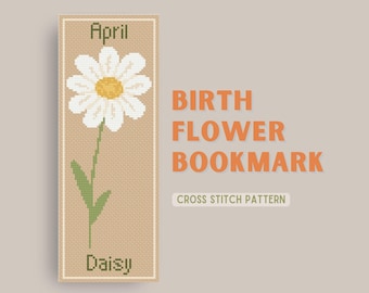 Daisy Birth Flower Cross Stitch Bookmark Pattern (PDF)
