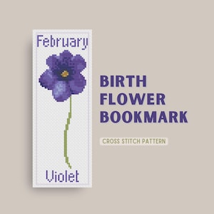 Violet Birth Flower Cross Stitch Bookmark Pattern (PDF)