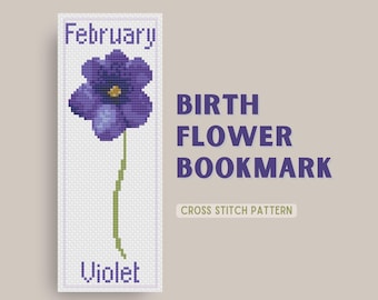 Violet Birth Flower Cross Stitch Bookmark Pattern (PDF)