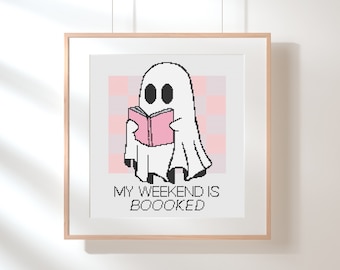 Bookish Ghost Cross Stitch Pattern Retro Cross Stitch Halloween Cross Stitch Pattern Small Cross Stitch Pattern Book Lover Cross Stitch PDF