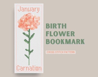 Carnation Birth Flower Cross Stitch Bookmark Pattern (PDF)