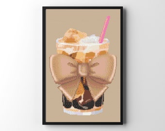 Cinnamon Girl Iced Coffee Cross Stitch Pattern: Bow Latte (PDF Pattern)