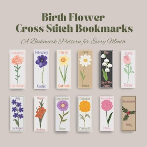 Bladwijzerpatronen geboortebloem kruissteek: bloemenborduurwerk (digitale download)
