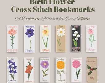 Birth Flower Cross Stitch Bookmark Patterns: Floral Embroidery (Digital Download)