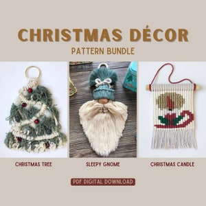 Macrame Christmas Ornament Patterns: Gnome, Tree, Candle (Digital Download)