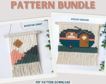 Macrame Tapestry Patterns: Pixel Art, Retro Camper, Sunset (Digital Download)