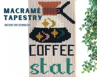 Macrame Coffee Pixel Art Pattern: 1960s Style Tapestry (PDF Pattern)