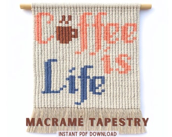 Macrame Pixel 'Coffee Is Life' Wall Hanging Pattern (PDF Pattern)