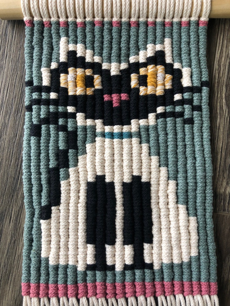 Small Macrame Pattern, Macrame Tapestry PDF, Small Wall Hanging, Pixel Macrame Tutorial, Macrame Cat Pattern, Cat Home Decor, Cute Crafts image 3