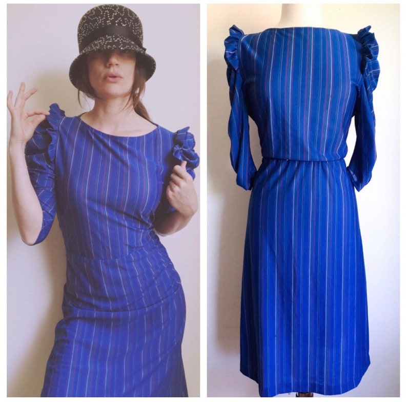 Vintage Tea Length Royal Blue Dress