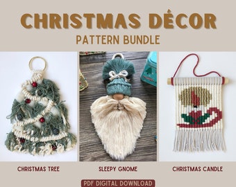 Handmade Holiday Decor, Macrame Ornaments, Christmas Craft Tutorials, Bundle Craft Pack, Christmas Gnome Pattern, DIY Tree Ornament, Macrame