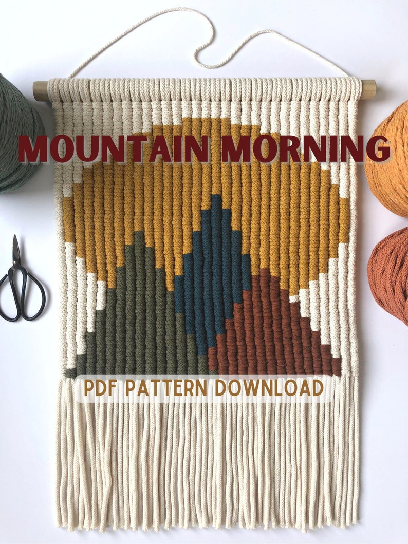 Large Macrame Wall Hanging, Macrame Tapestry Pattern, Mountain Landscape Pattern, Modern Macrame Decor, How To Macrame, Macrame Instructions image 1