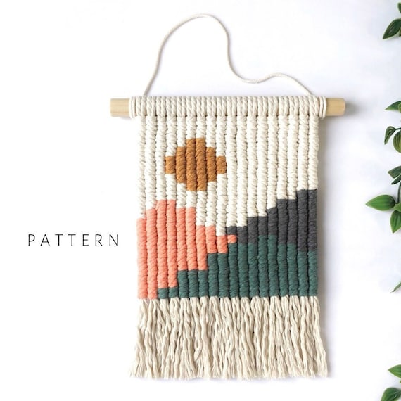 Macrame Pixel Pattern Mini Tapestries Pattern Sunset Wall Hanging PDF Macrame Landscape Tutorial Modern Macrame Pixel Art Small Fiber Art Etsy Canada