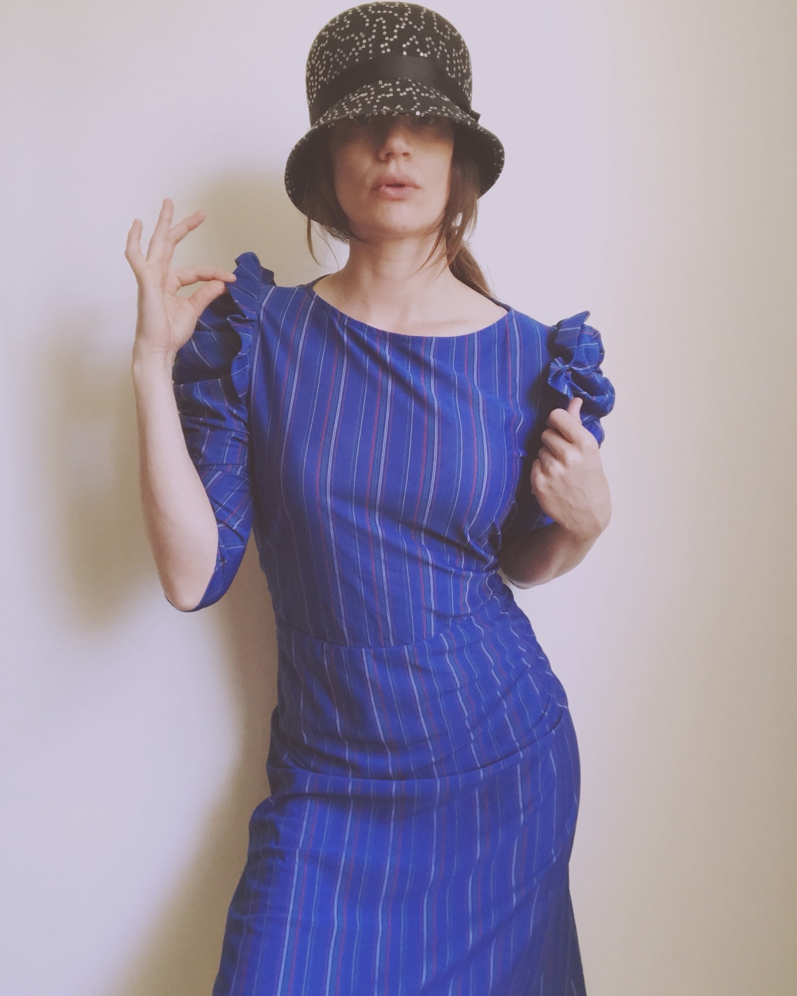 Vintage Tea Length Royal Blue Dress
