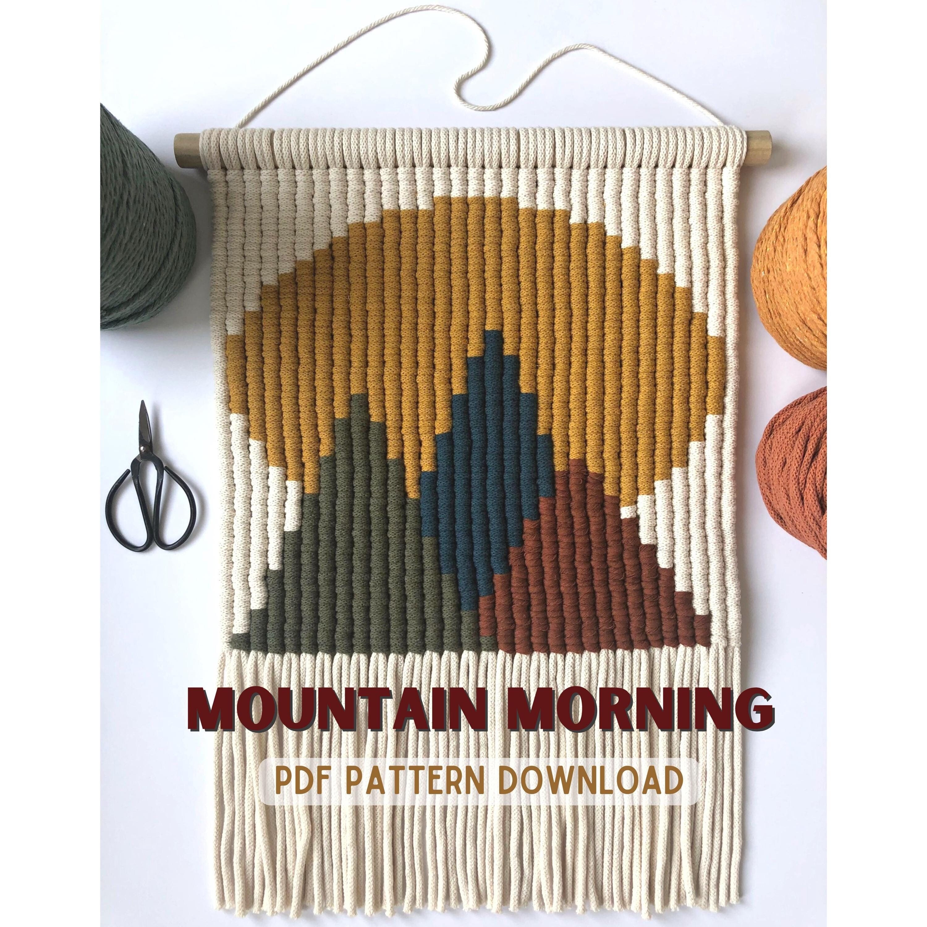 マキテキスタイル　壁掛けオブジェ Macrame Mountain Landscape Pattern: Pixel Art Wall Hanging (PDF