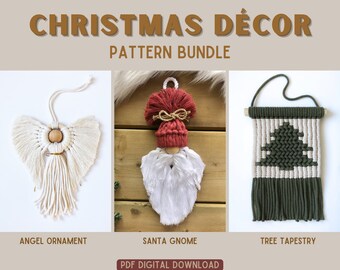 Cute Christmas Decor, Holiday Craft Tutorials, DIY Christmas Gifts, Macrame Ornaments, Bundle Craft Pack, DIY Santa Craft, Macrame Patterns