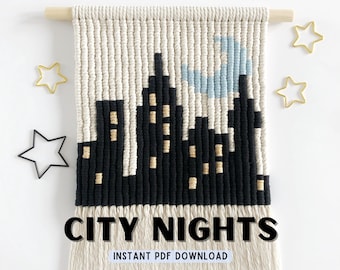Macrame Cityscape Tapestry Pattern: Pixel Art Wall Hanging (PDF Tutorial)