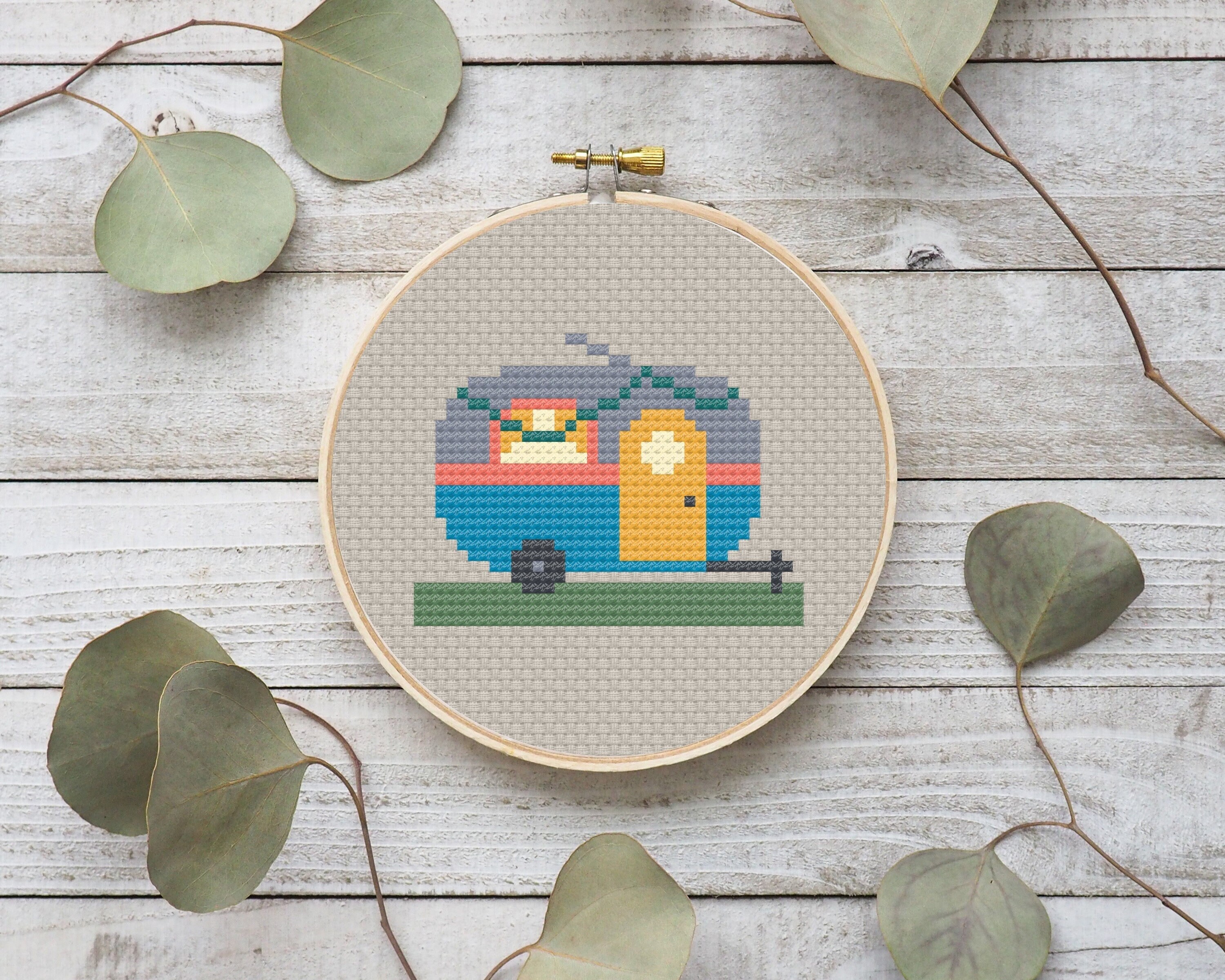 Airstream Camping Cross Stitch Pattern: Retro Camper Embroidery (PDF)