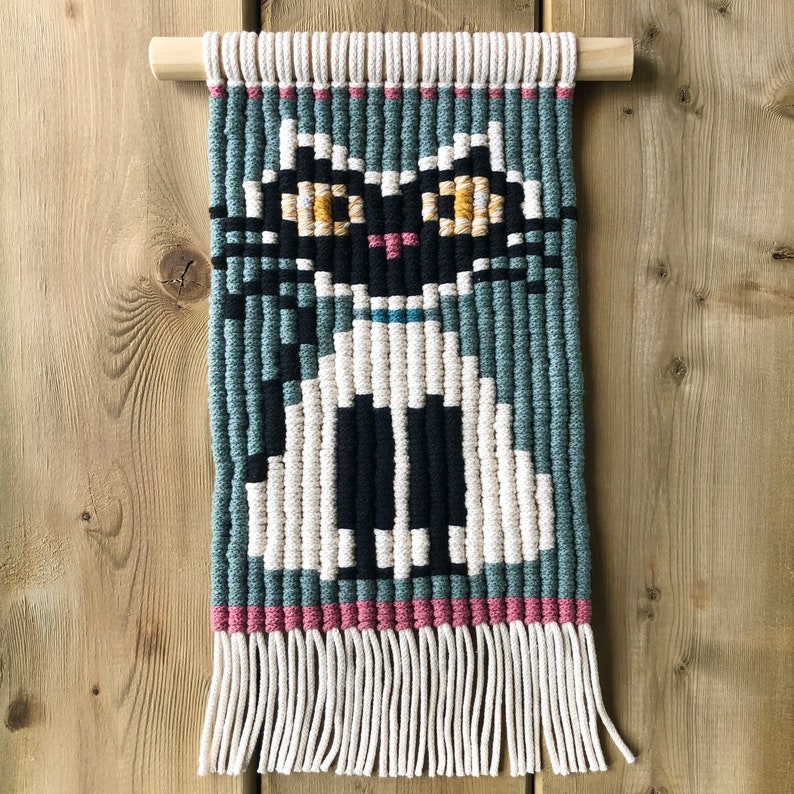 Small Macrame Pattern, Macrame Tapestry PDF, Small Wall Hanging, Pixel Macrame Tutorial, Macrame Cat Pattern, Cat Home Decor, Cute Crafts image 10