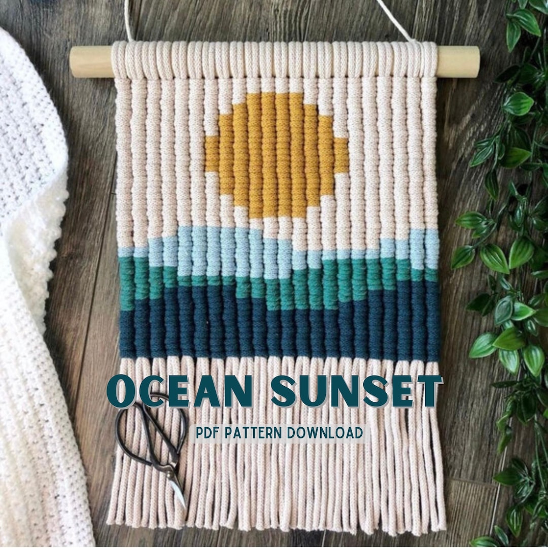 Ocean Sunset Macrame Wall Hanging Pattern: Pixel Art Tutorial (PDF