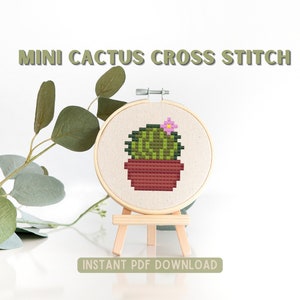 Cactus Cross Stitch Pattern, Mini Counted Cross Stitch PDF, Easy How To Needlework Tutorial, Succulent Cross Stitch, Plant Lover Gift Ideas image 1