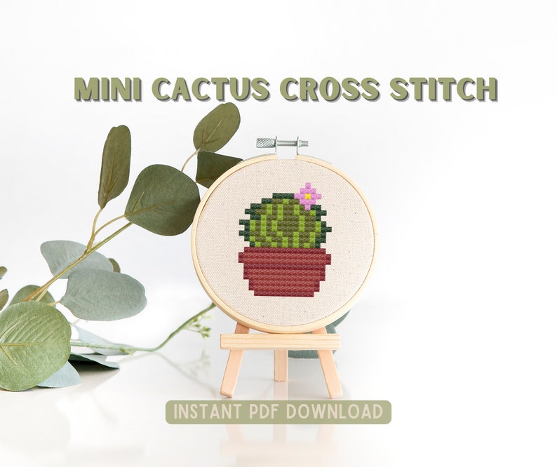 Cactus Cross Stitch Pattern, Mini Counted Cross Stitch PDF, Easy How To Needlework Tutorial, Succulent Cross Stitch, Plant Lover Gift Ideas image 1