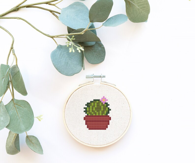 Cactus Cross Stitch Pattern, Mini Counted Cross Stitch PDF, Easy How To Needlework Tutorial, Succulent Cross Stitch, Plant Lover Gift Ideas image 2