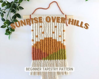 Macrame Wall Hanging Pattern, Sunrise Landscape Art, Beginner Craft Project, Simple DIY Crafts, Boho Wall Tapestry, How To Macrame, DIY Art