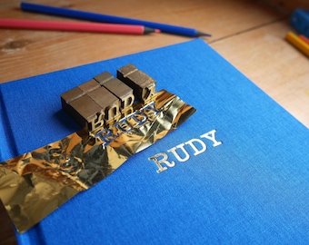 Personalised Bookcloth Hardback Notebook, Marbled Endpapers, 6 colourways, Lined or Plain pages.