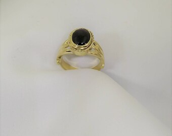 Brass signet ring | garnet cabochon | handmade ring