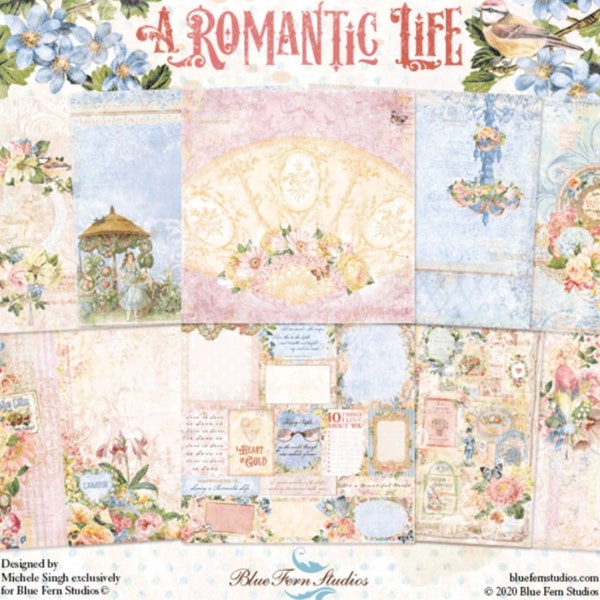 12x12 Paper Pad - Blue Fern - A Romantic Life (20 Pk)