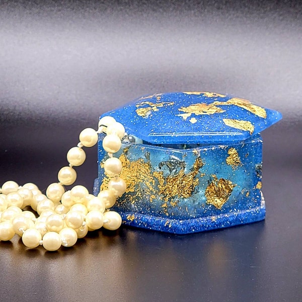 Blue and gold trinket box  jewelry box