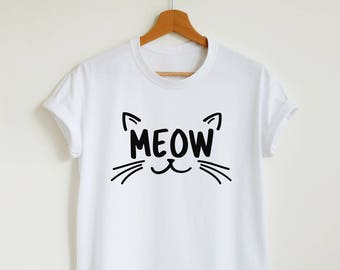 MEOW T-shirt, cute cat shirt, unisex women's graphic tee, funny cat lover gift shirt, hipster meow t shirt
