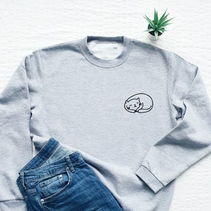 Cat Sweatshirt, Cat Lover Sweatshirt, Cute Pocket Print Sweater, Cadeau voor kattenliefhebbers, Cat Mom Sweatshirt