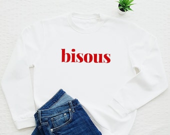 Bisous sweatshirt, Franse slogan, kus, kussen zachte fleece trui, Frankrijk, Parijs cadeau