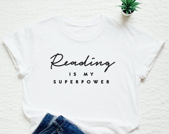 Book lover shirt, reading is my superpower, reader, bookworm gift, teacher, librarian tshirt