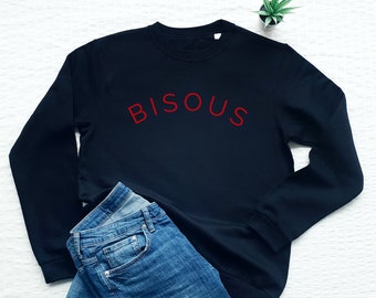 Frans sweatshirt, Bisous sweatshirt, Frans woord sweatshirt, Parijs zachte fleece trui, Frans slogan sweatshirt, Frans cadeau