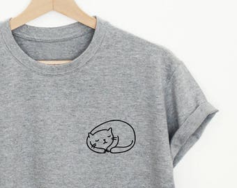 Pocket cat print T-shirt, cute sleeping cat shirt, funny womens or unisex pocket cat shirt, cat owner gift, crazy cat lady shirt