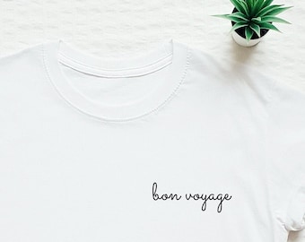 Camisa bon voyage, camiseta de viagem, camiseta francesa, camiseta de férias, top com estampa de bolso