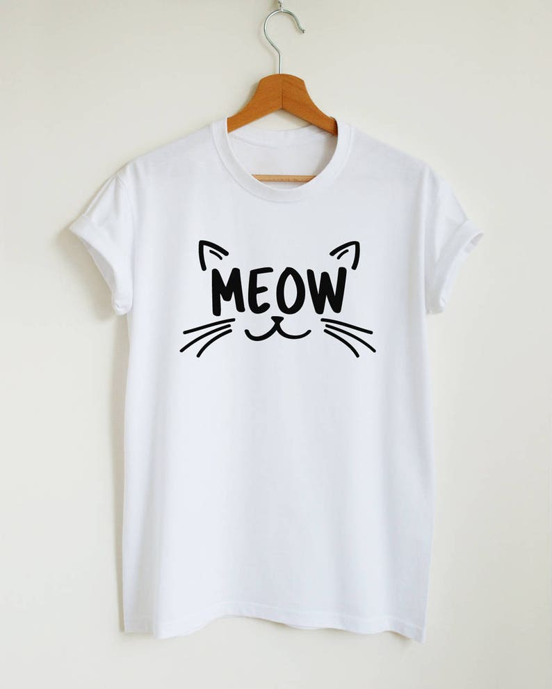 MEOW Tshirt Cute Cat Shirt Unisex Women's Graphic Tee Etsy